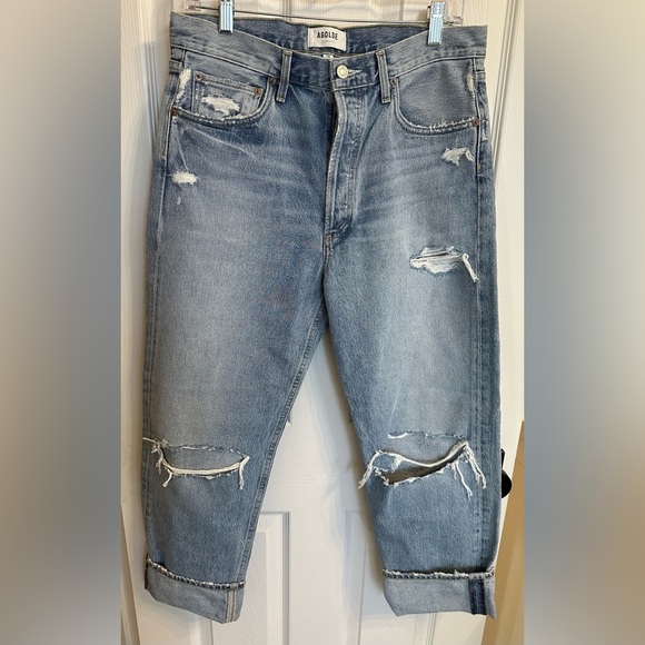 Agolde 90’s Mid Rise Distressed Straight Leg Jeans Size 28 $268